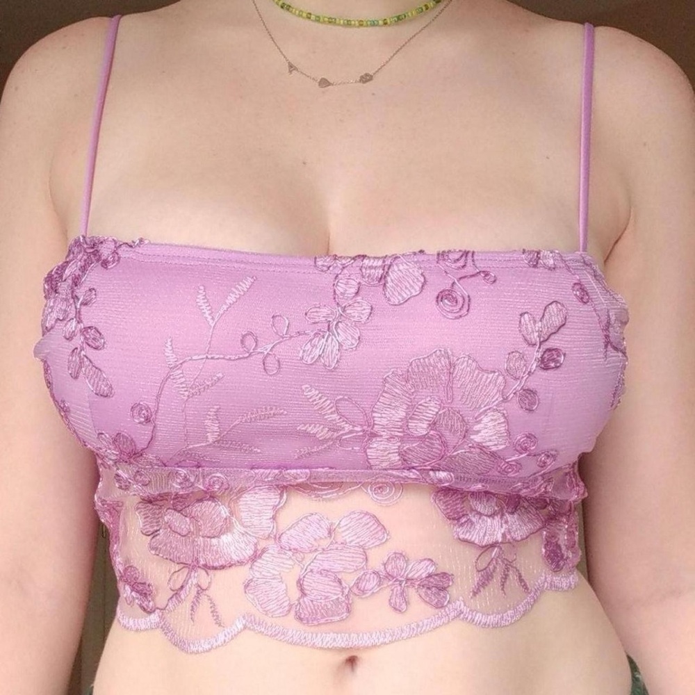 Purple lace bralette crop top with floral embroidery from lucy in the sky size L